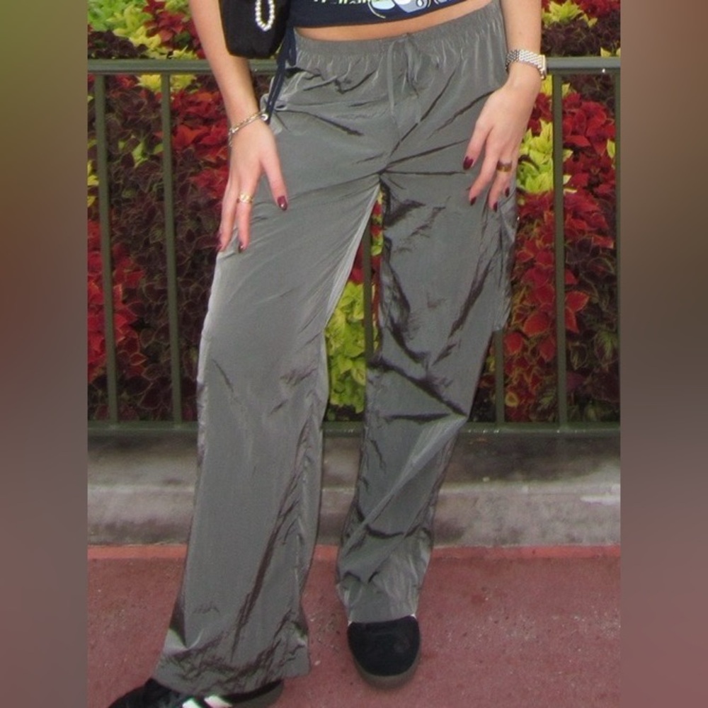 Princess Polly Shiny Gray Track Pants